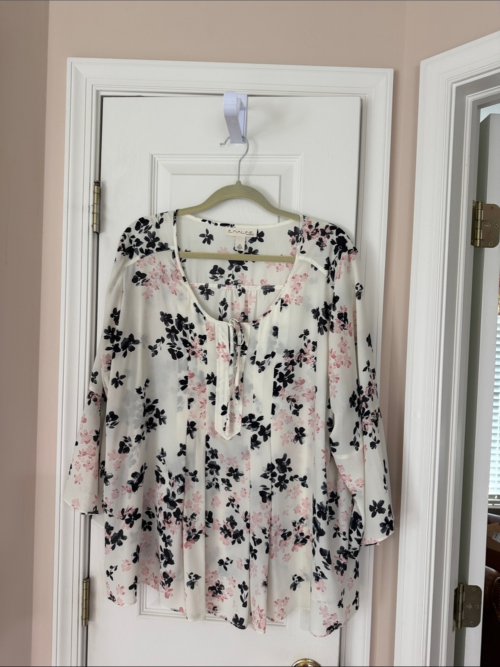 Emaline Cream Floral Tunic with Pink & Black Blooms, 2X